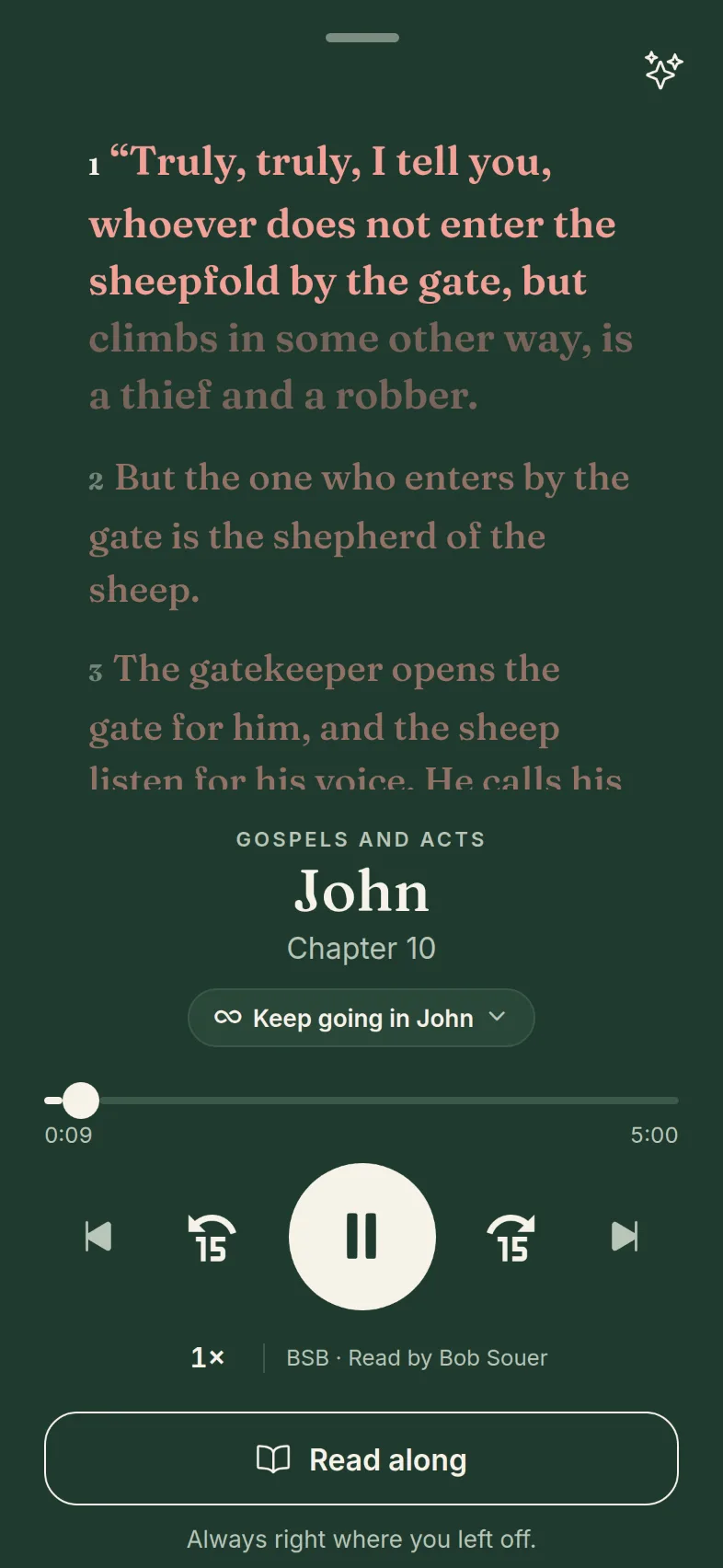 Along's player, with the words of the chapter lighting up as they're read.