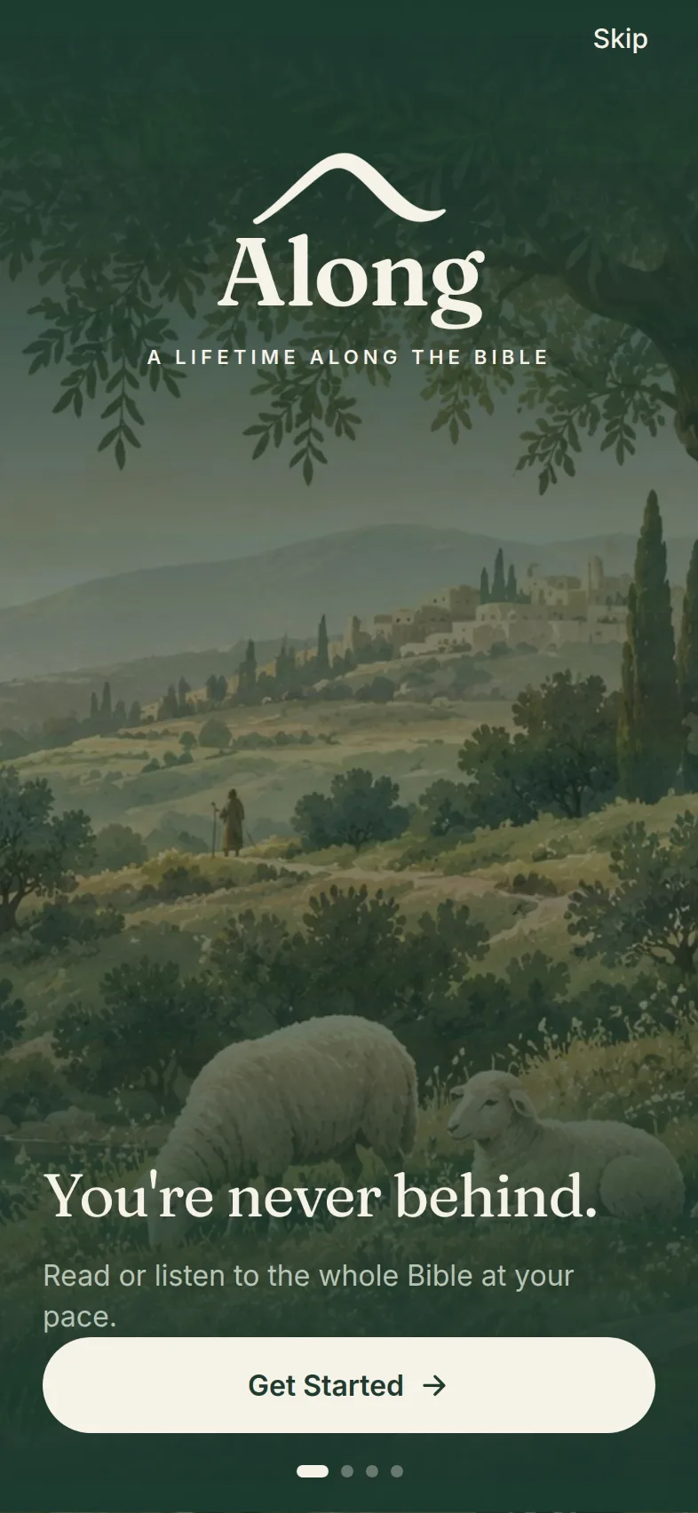 Along's welcome screen: You're never behind.
